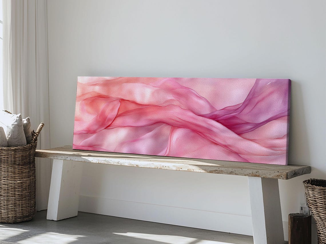 Blush Pink Silk Waves Abstract Panoramic Minimalist Wall Art - Image 4