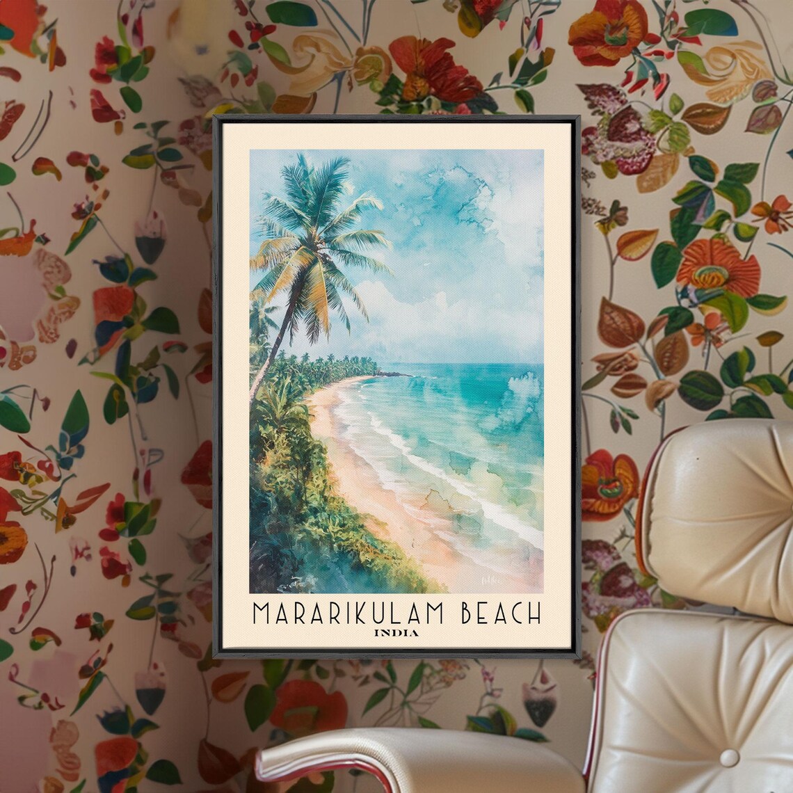 Mararikulam Beach India Leaning Palm Curved Sand Turquoise Coast Poster - Image 2