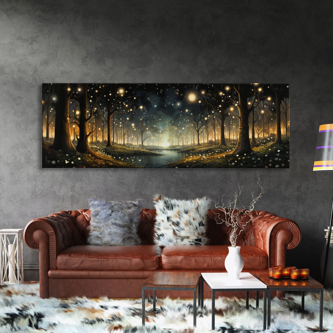 Fantasy Forest Fireflies Art Print, Forest Scene - Image 3