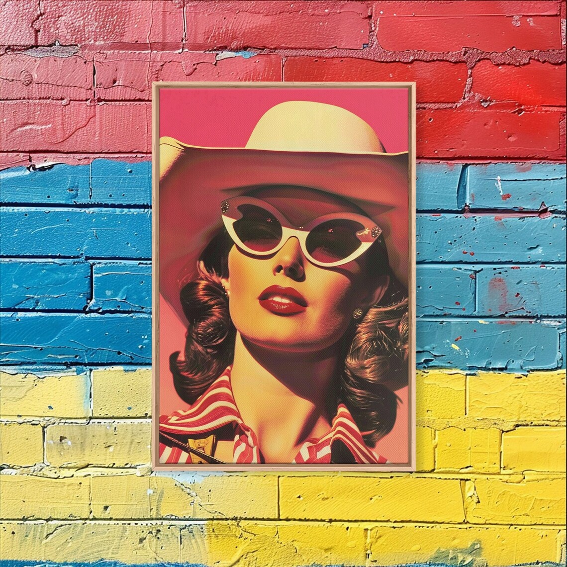 Retro Cowgirl With White Sunglasses Pink Pop Art Western Poster - Image 4