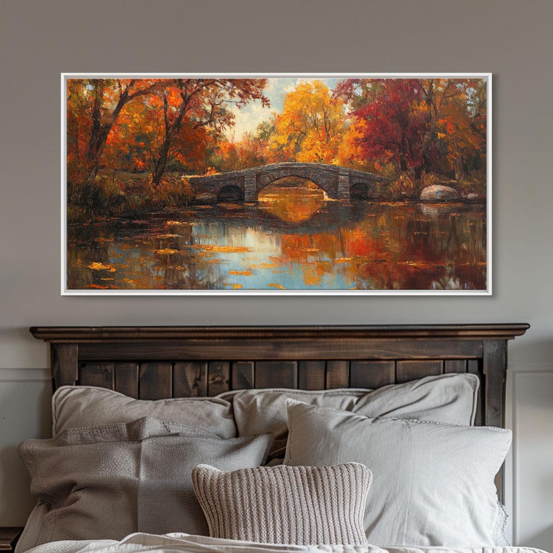Scenic Autumn Bridge Stone Arch Fall Foliage River Reflection Poster - Image 3
