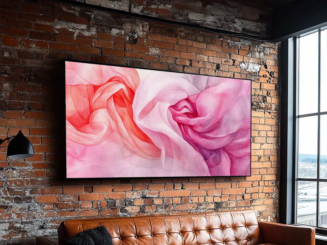 Flowing Pink Silk Roses Close Up Watercolor Abstract Romantic Poster - Image 4