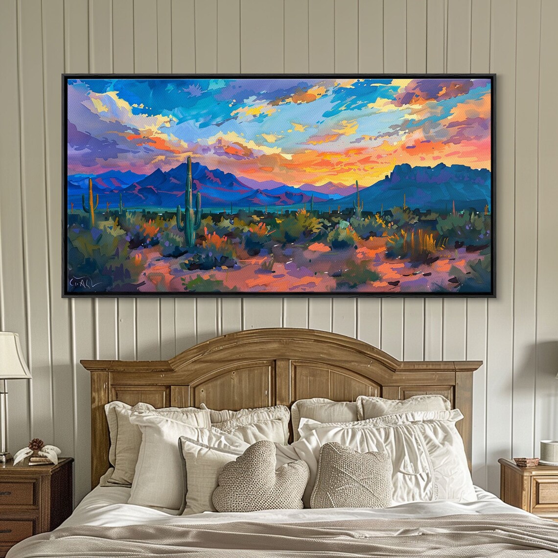 Monument Valley Sunset With Tall Cacti Framed Print For Living Room Art Perfect For Boho And Southwestern Decor - Image 2