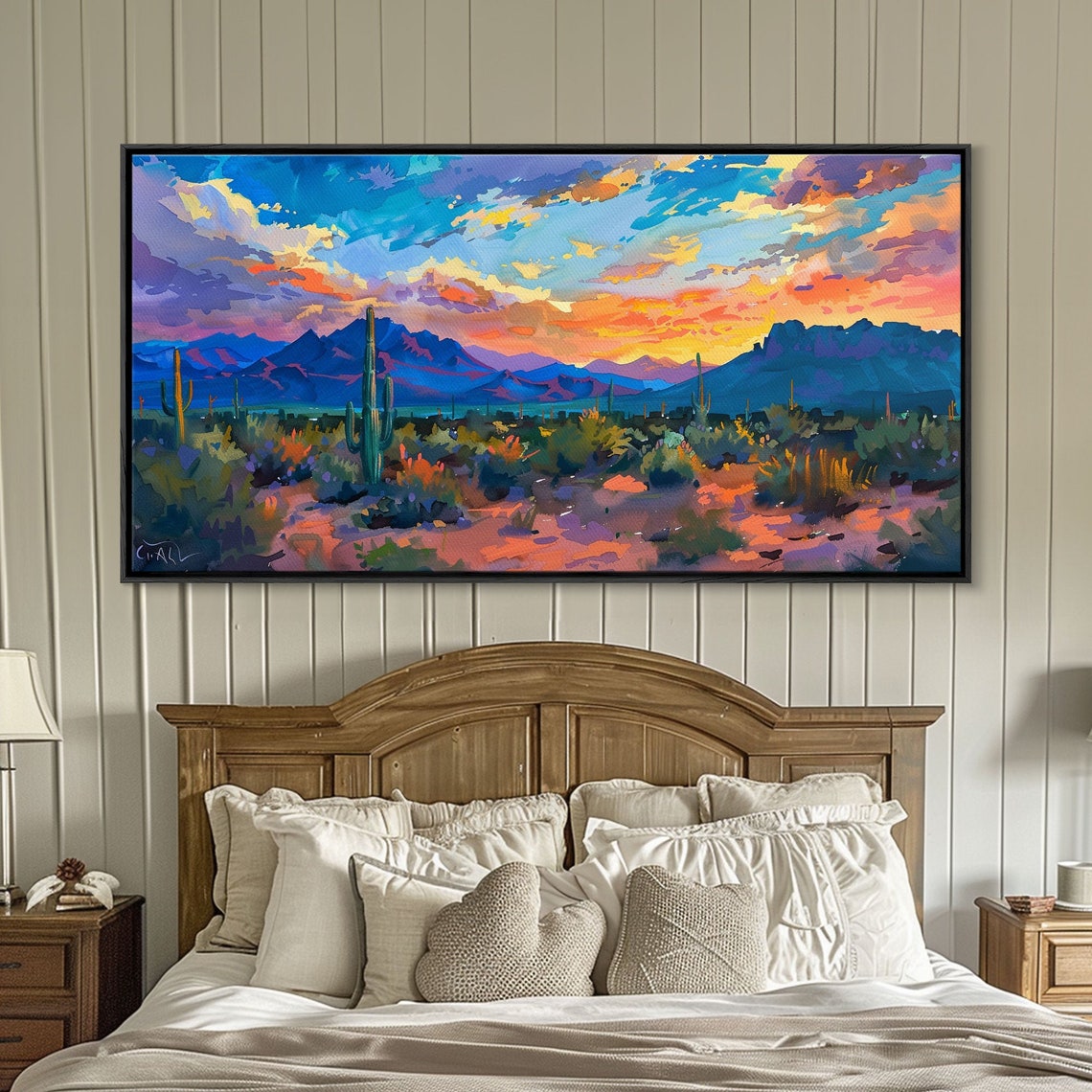 Sonoran Desert Sunset Saguaro Cacti Mountains Vivid Colorful Poster - Image 2