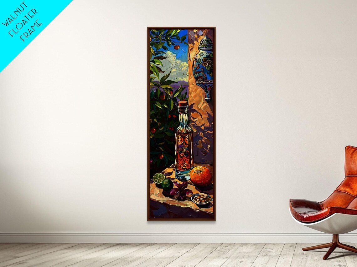 Rustic Mediterranean Still Life Art For Kitchen Gouache Style Painting Of Spanish Landscape Olive Tree Art Vertical Abstract Art - Image 2