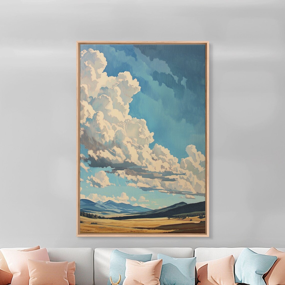 Wyoming Mountain Plains Oil Painting Big Sky Clouds Landscape Poster - Image 4