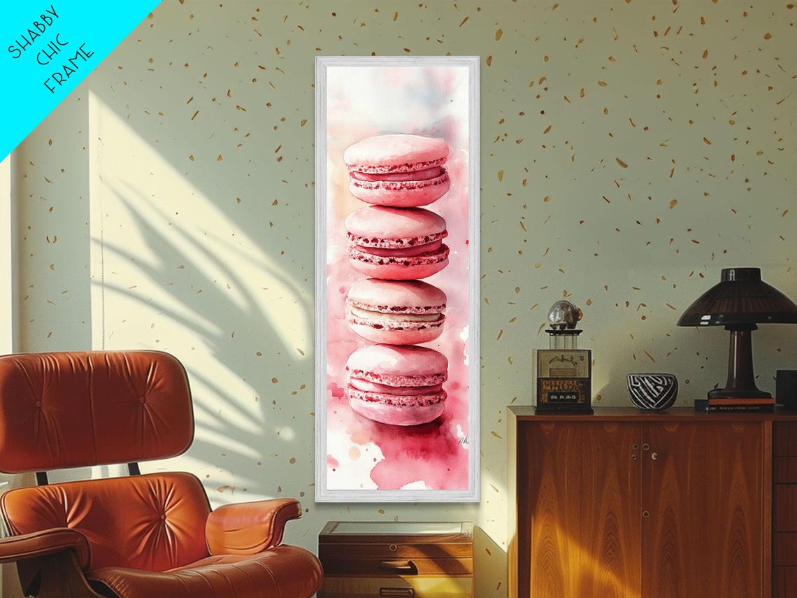 Stacked Pink Macarons Watercolor Whimsical French Kitchen Wall Art - Image 5