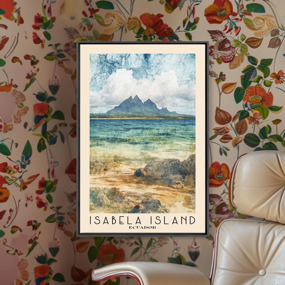 Isabela Island Ecuador Volcanic Peaks Turquoise Bay Watercolor Poster - Image 2