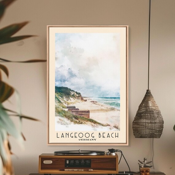 Langeoog Beach Germany North Sea Dunes Cloudy Sky Watercolor Poster