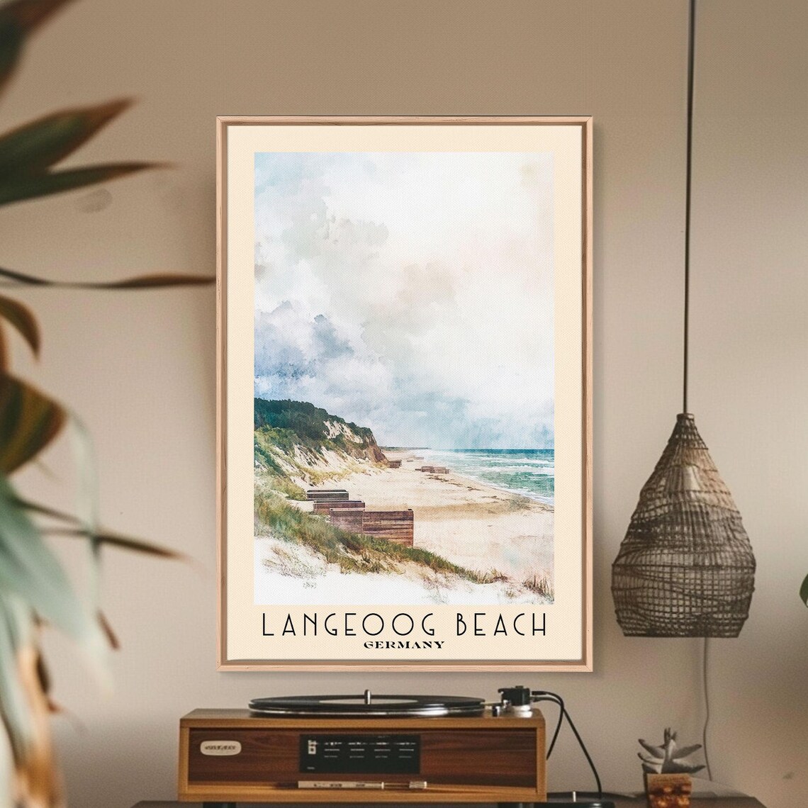 Langeoog Beach Germany North Sea Dunes Cloudy Sky Watercolor Poster