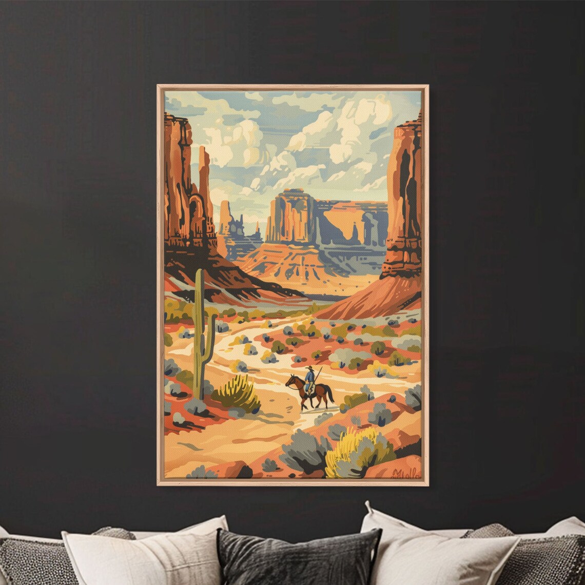 Cowboy In Southwestern Desert Landscape Art Print - Image 4