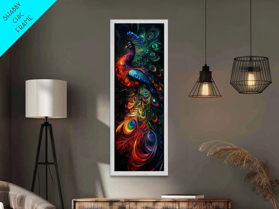Vibrant Peacock Fanned Tail Rainbow Feather Art Decor Poster - Image 6