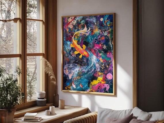 Abstract Koi Fish Painting Print Wabi Sabi Home Decor Gift Idea Housewarming Gift Idea Colorful Koi Fish Art Print Nuevart