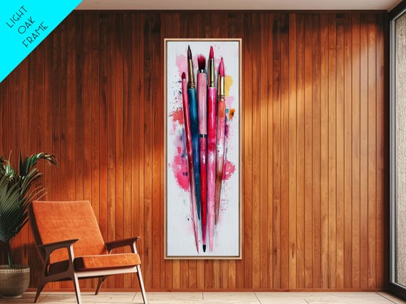 Artistic Paintbrushes Print Vibrant Whimsical Wall Art Cottagecore Aesthetic Creative Studio Decor Vertical Long Narrow Art