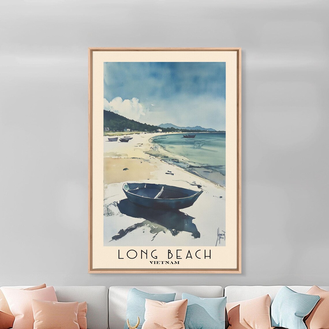 Long Beach Vietnam Round Fishing Boat Calm Shore Fishing Village Poster - Image 3