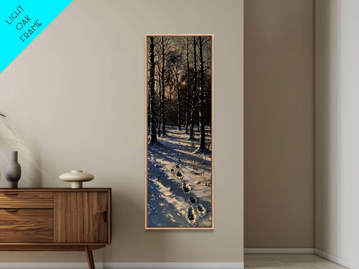 Snowy Winter Forest Path Footprints Moody Landscape Wall Print - Image 5