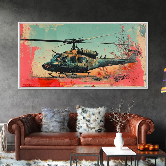 Huey Helicopter Splatter Graffiti Art Pop Art Framed Print Wall Art Military Artwork Mancave Or Office Decor Ready To Hang