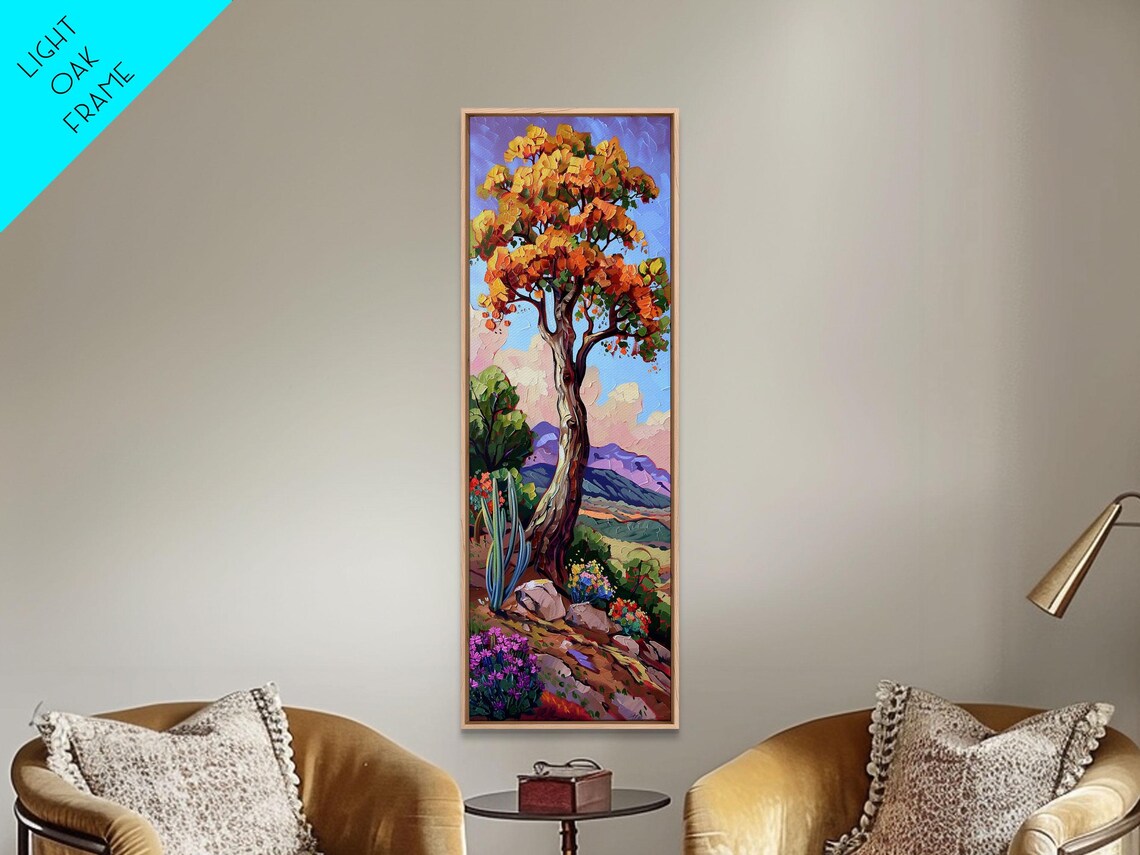 Autumn Tree Over Mountain Valley Impasto Oil Painting Landscape Poster - Image 2