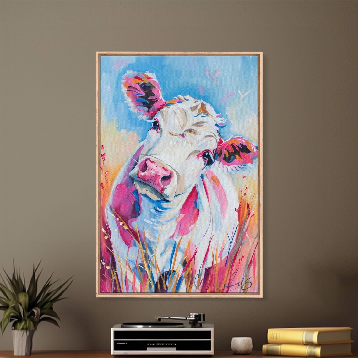 Whimsical Colorful Cow Portrait Modern Farmhouse Wall Art Vibrant Animal Painting Living Room Decor Cute Cow Print - Image 4