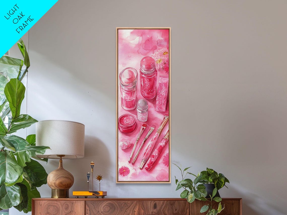 Pastel Pink Beauty Tools Print Feminine Wall Art Light Pink Bathroom Decor Makeup Lover Rustic Vertical Artwork Girly - Image 4