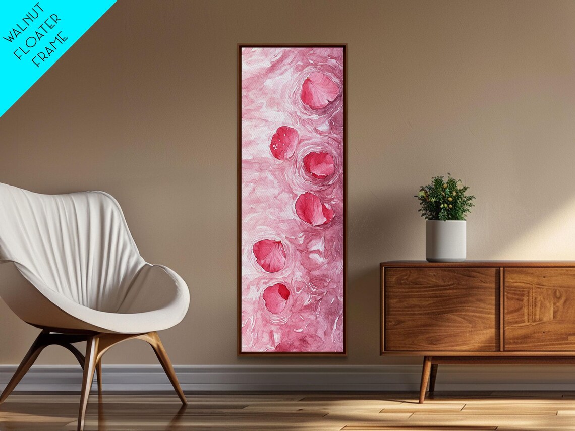 Floating Rose Petals In Water Pink Botanical Whimsical Wall Art - Image 2