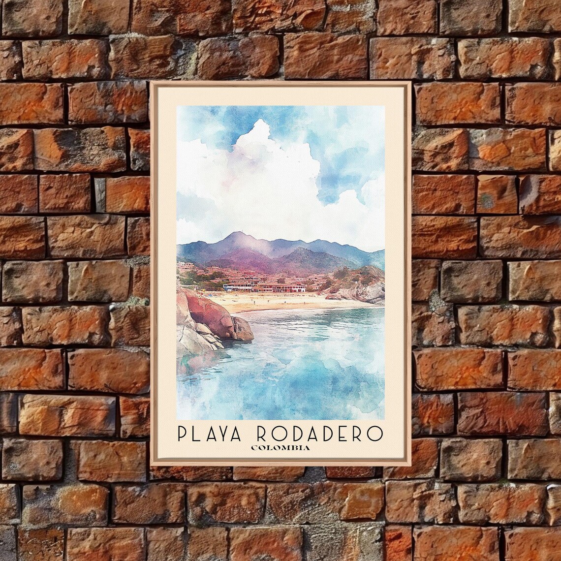 Playa Rodadero Colombia Blue Cove Smooth Boulders Watercolor Travel Poster - Image 4