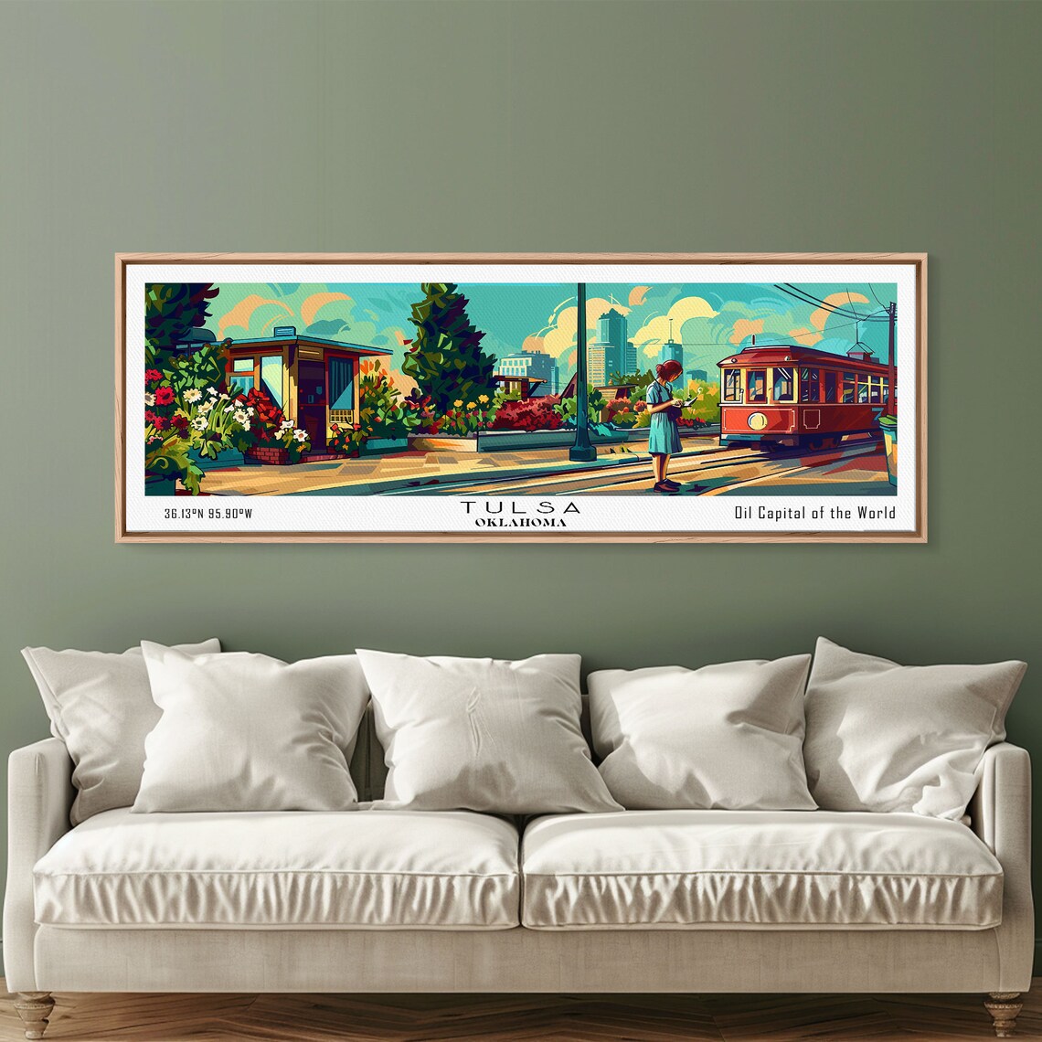 Tulsa Oklahoma Panoramic Painting Mid Century Modern Framed Print Retro Pop Art Travel Poster Wall Decor Gift Idea - Image 4