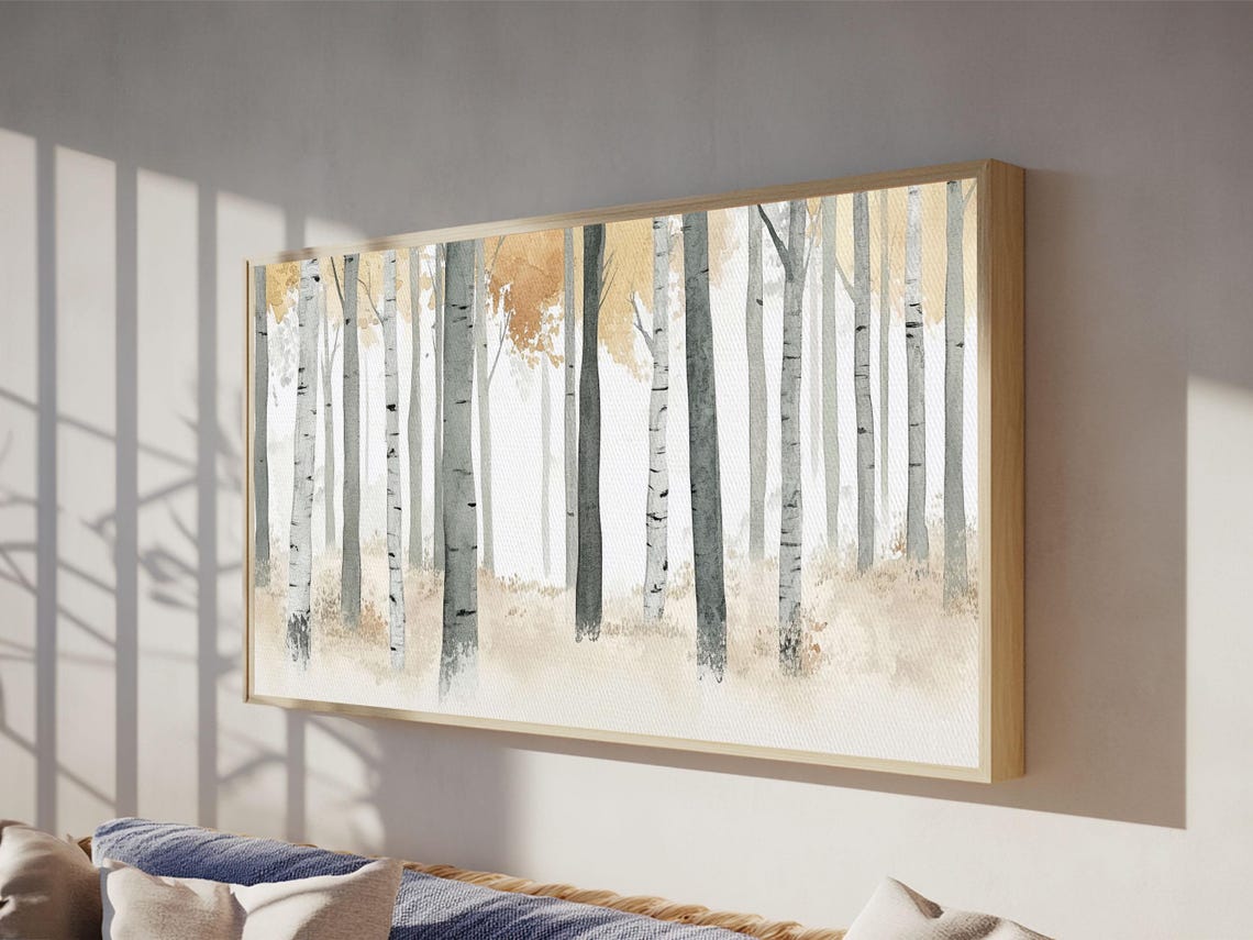 Muted White Aspen Trees Minimalist Neutral Forest Painting Wall Art - Image 2