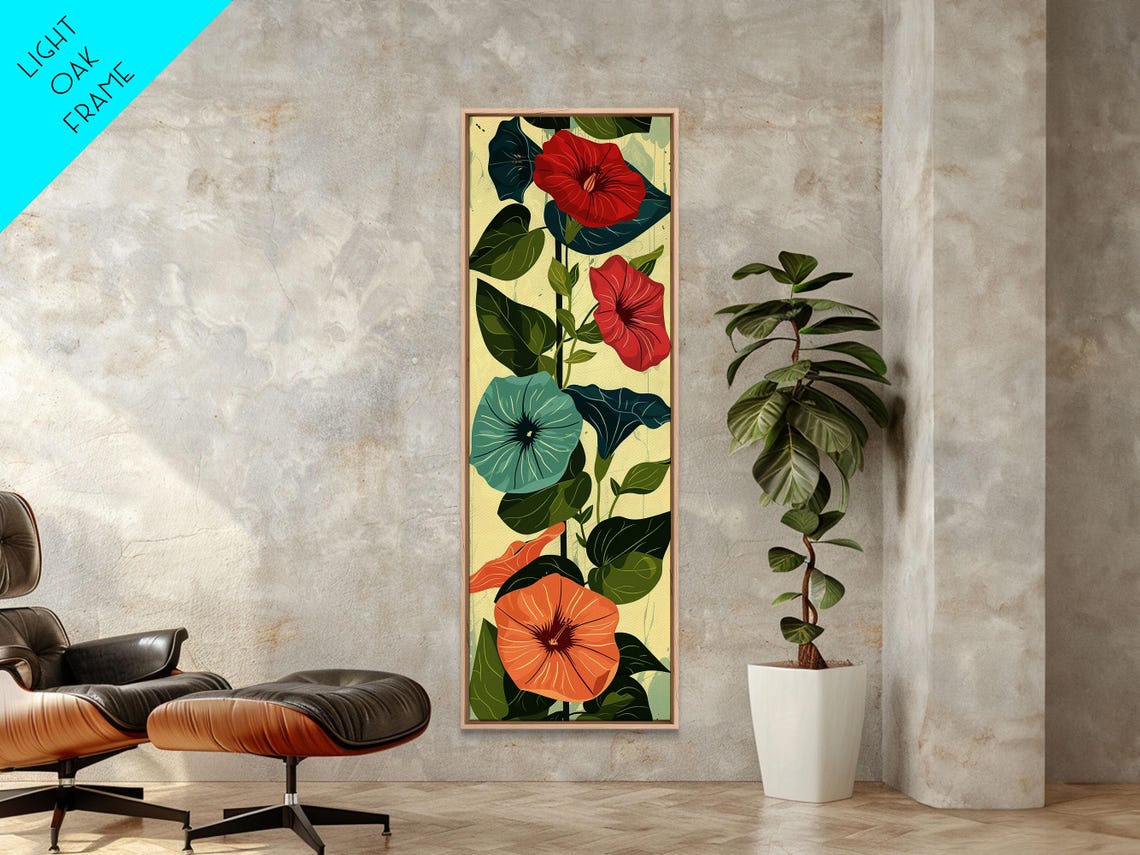 Japanese Morning Glory Vine With Red Teal Blossoms Ukiyo E Art Poster - Image 5