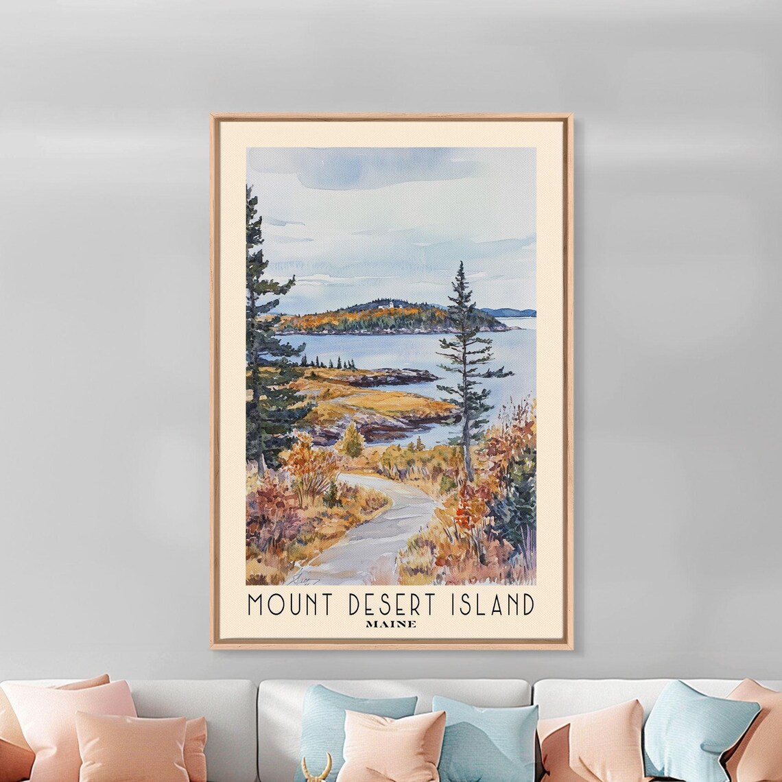 Mount Desert Island Maine Watercolor Beach Art Print - Image 3