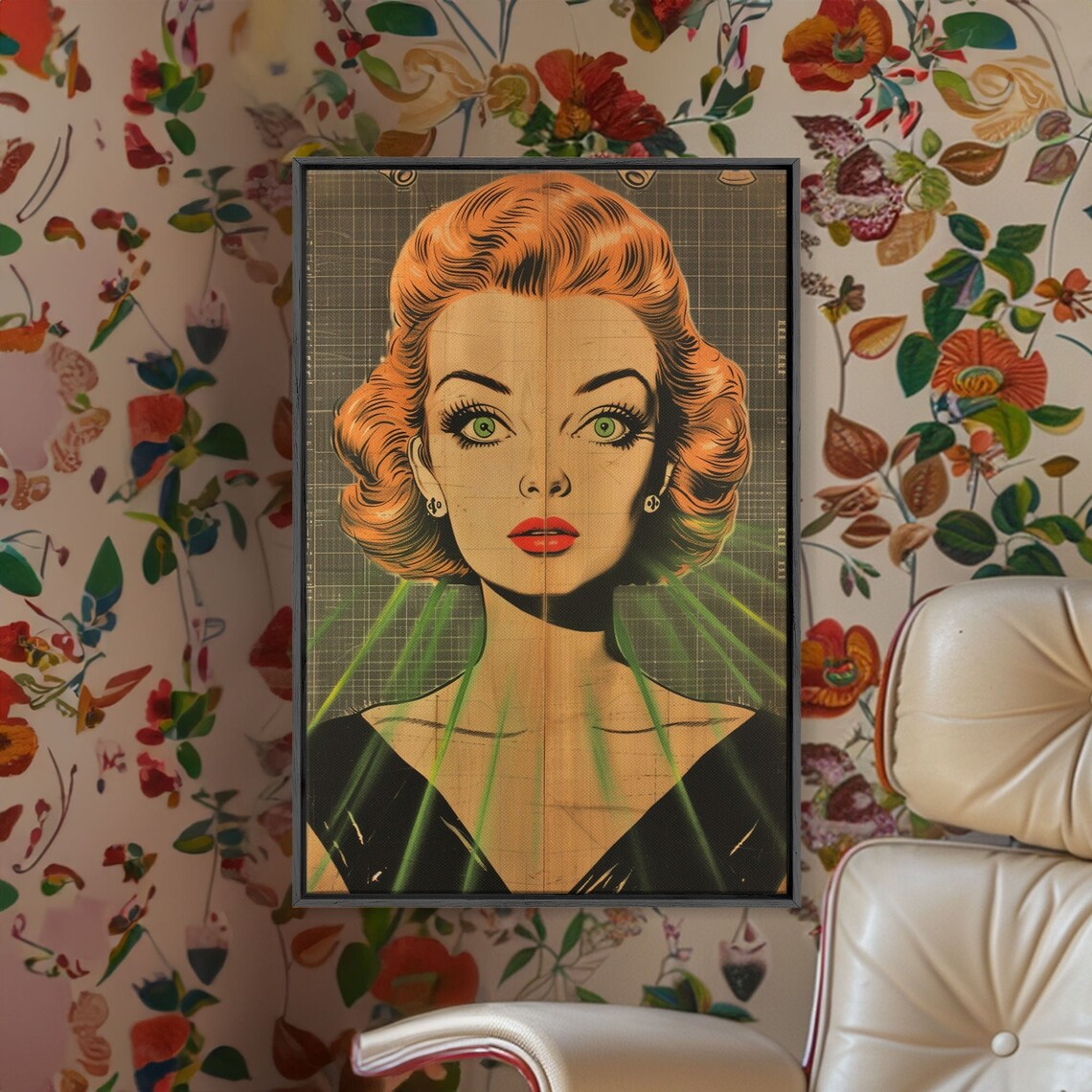 Retro Pop Art Woman Portrait Red Hair Comic Style Vintage Wall Art - Image 5