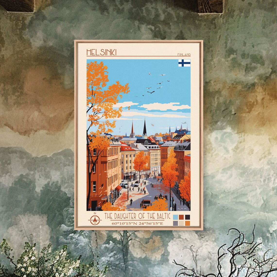 Helsinki Finland Autumn Street Fiery Orange Trees City View Poster - Image 2