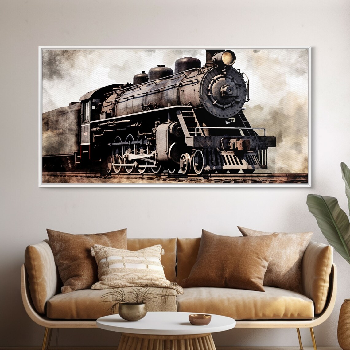 Black Steam Train Retro Wall Art Print, Panoramic - Image 5