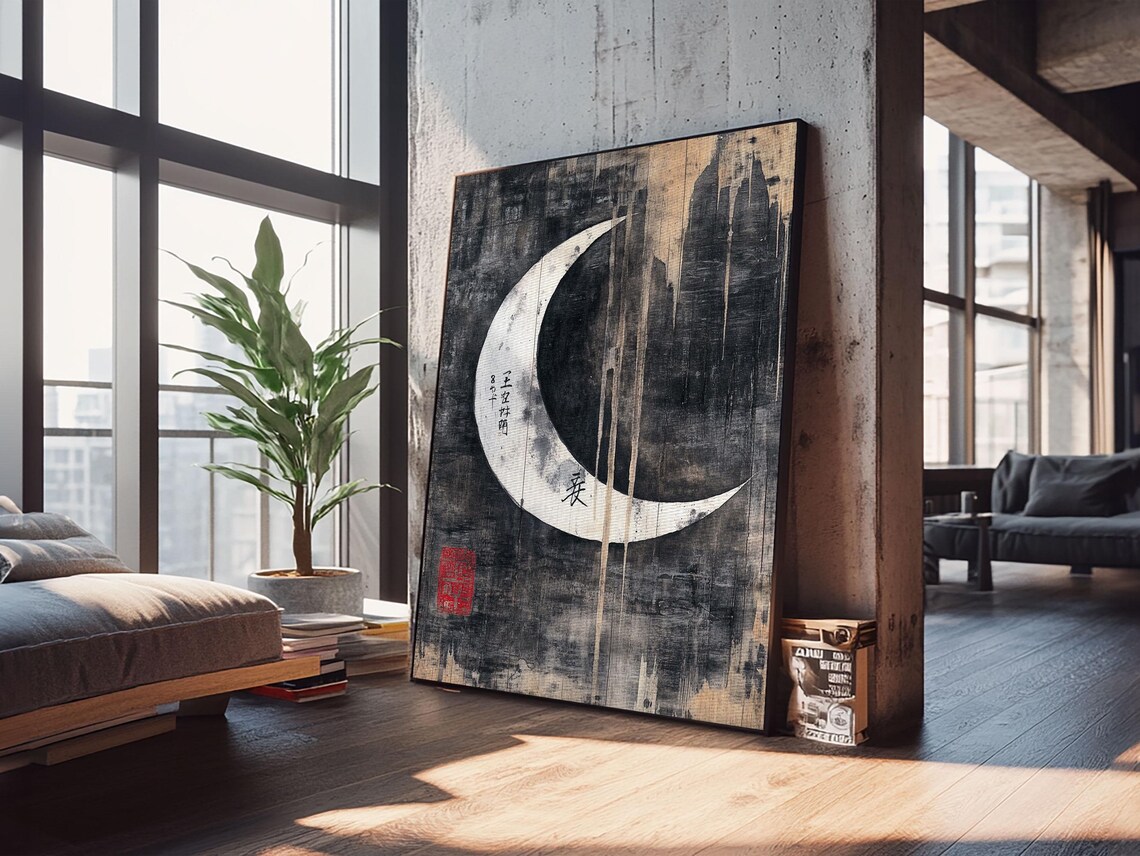 Wabi Sabi Crescent Moon Japanese Style Art Print - Image 2