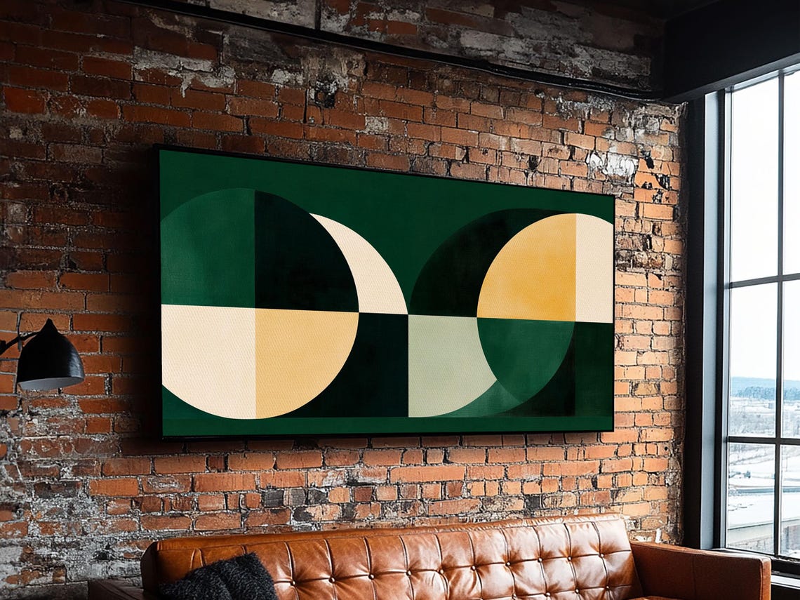 Extra Large Horizontal Emerald Green Geometric Mid Century Modern Wall Art Framed Print Oversized Art Nuevart - Image 3