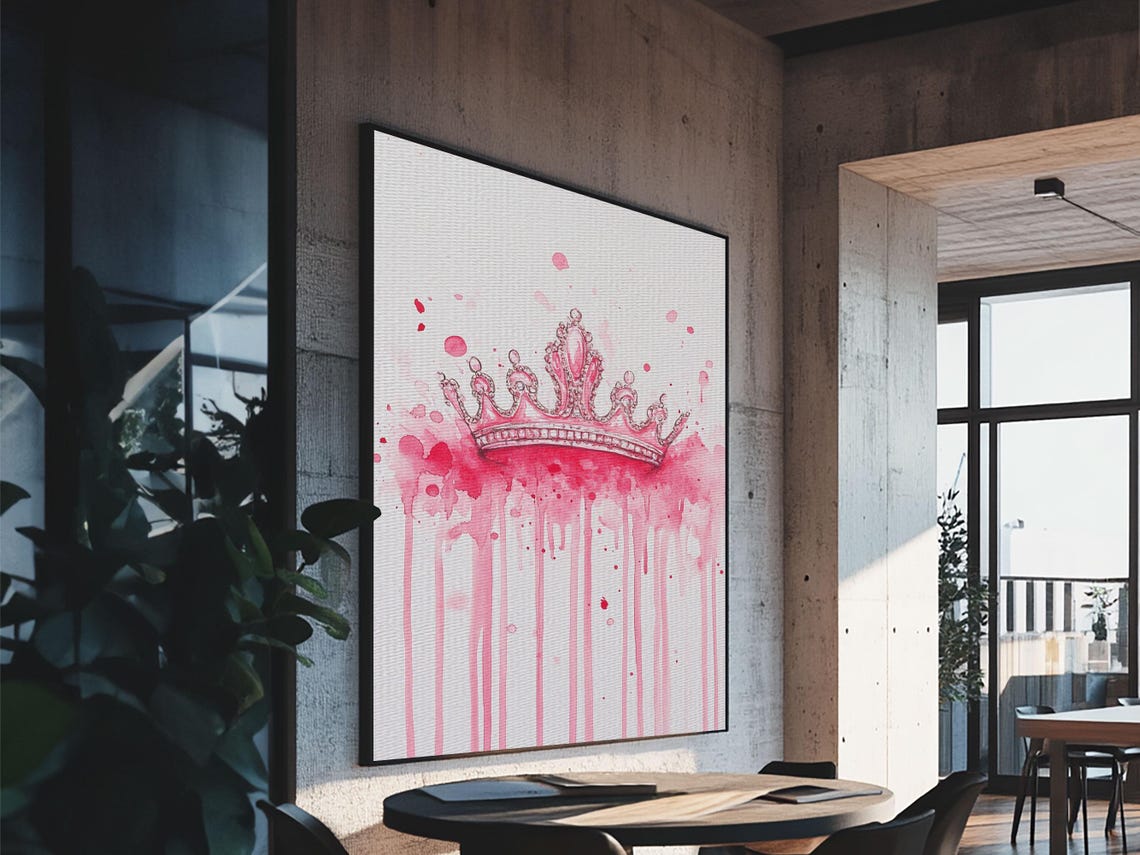 Pink Watercolor Crown Royal Whimsical Princess Feminine Wall Art - Image 2