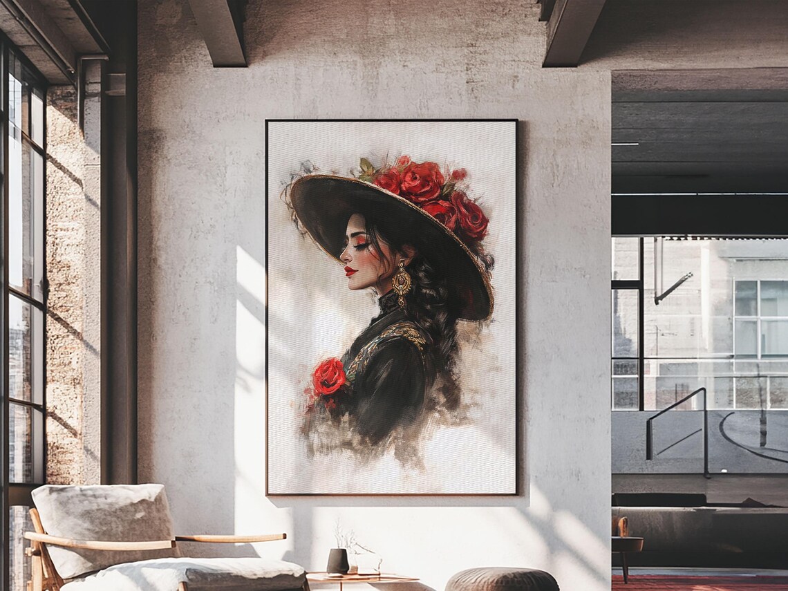 Female Matador Portrait Watercolor Black Suit Red Roses Elegant Poster - Image 6