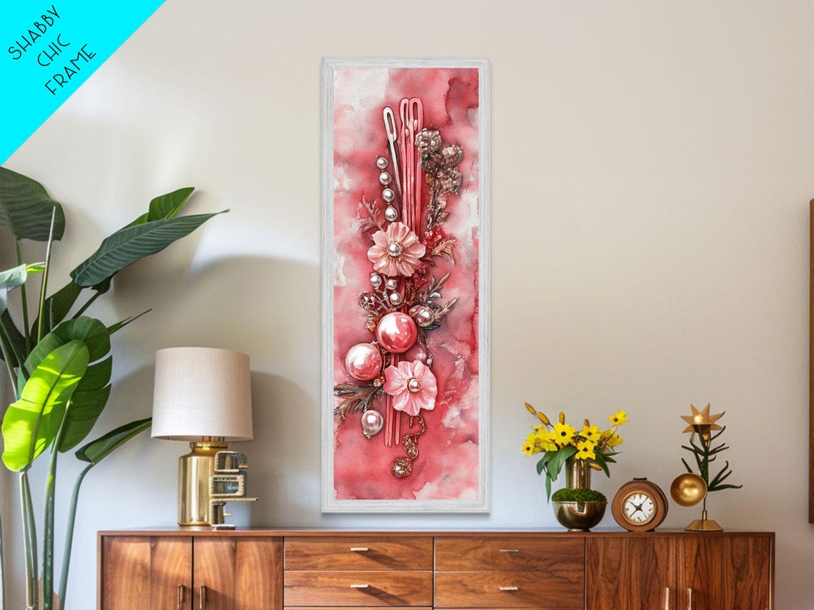 Pink Pearl Hair Accessories Watercolor Elegant Feminine Wall Art - Image 3