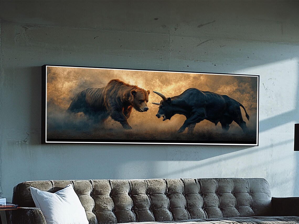Bull and Bear, Moody Rustic Industrial Art Print