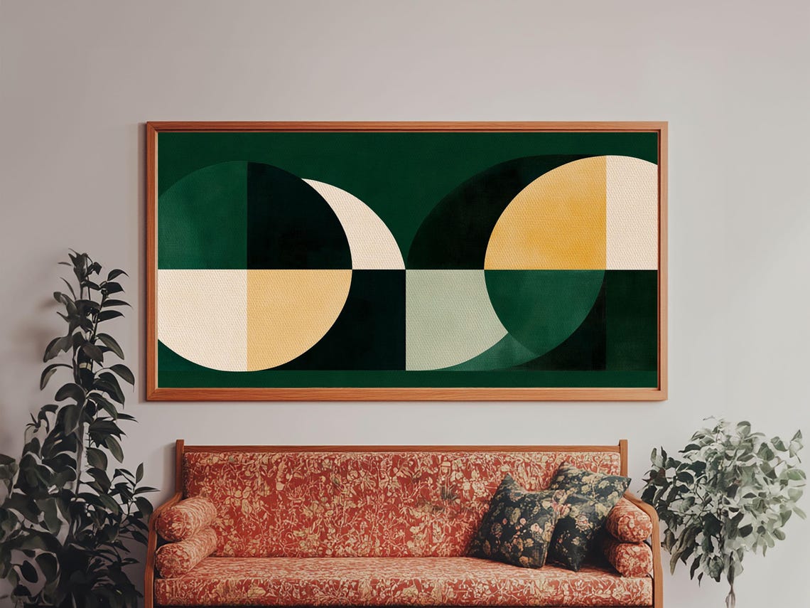 Extra Large Horizontal Emerald Green Geometric Mid Century Modern Wall Art Framed Print Oversized Art Nuevart - Image 5