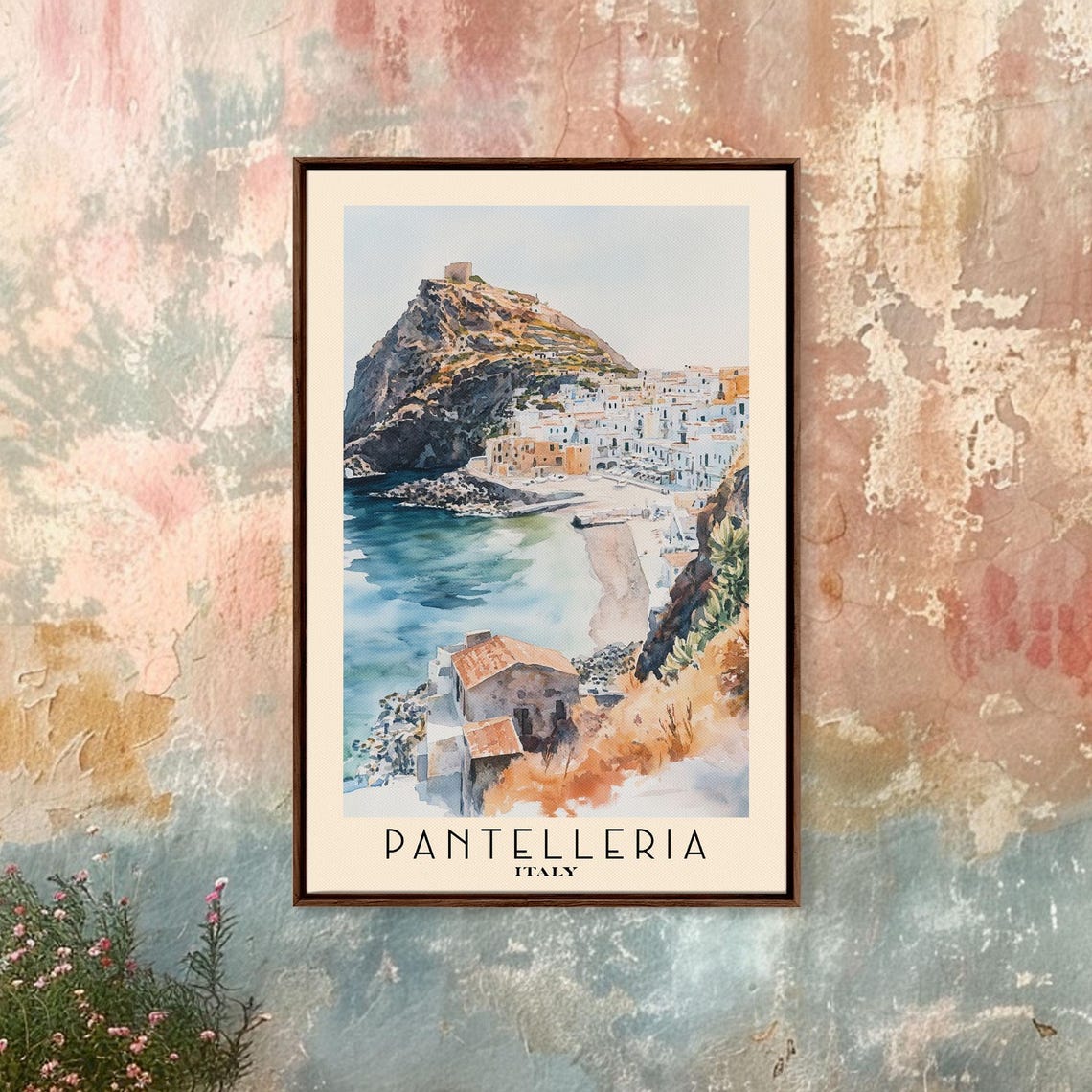 Pantelleria Italy Rocky Crag White Town Harbor Cove View Poster