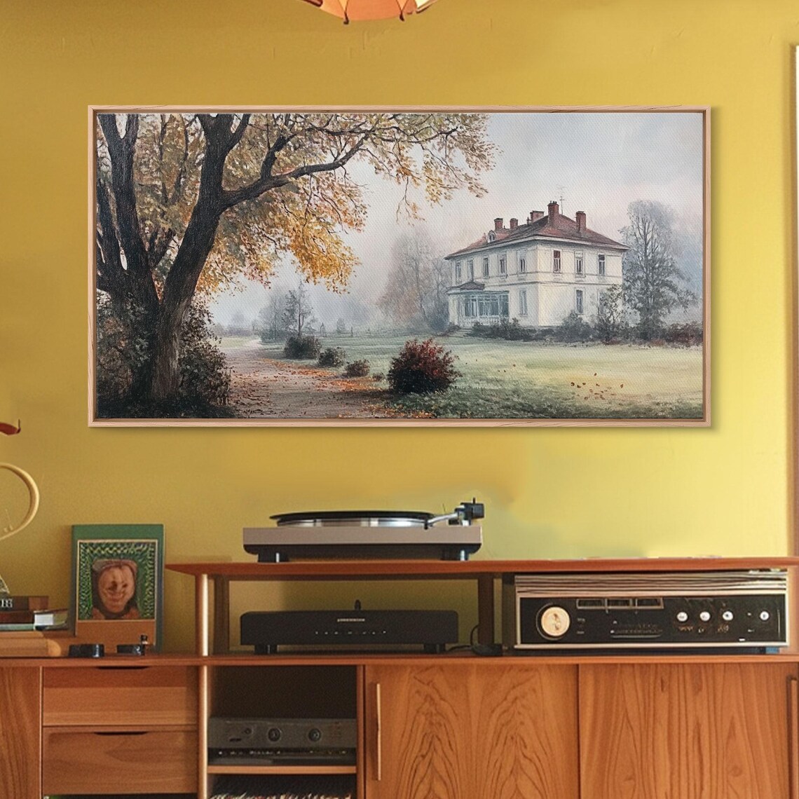 Misty Autumn Manor House White Farmhouse Foggy Fall Estate Poster - Image 2