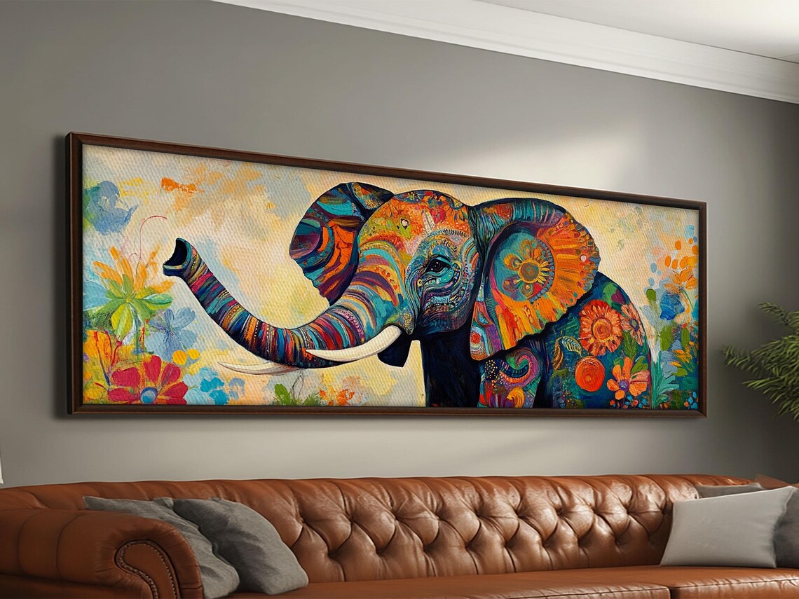 Elephant Abstract Art Print, Whimsical Farmhouse Decor