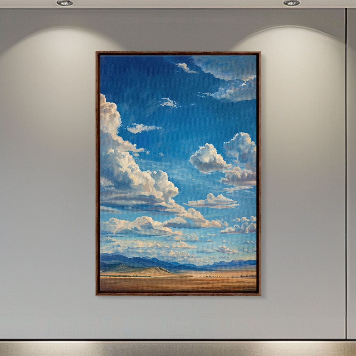Western Plains Landscape Poster Cloudy Blue Sky Mountain Vista Art - Image 4