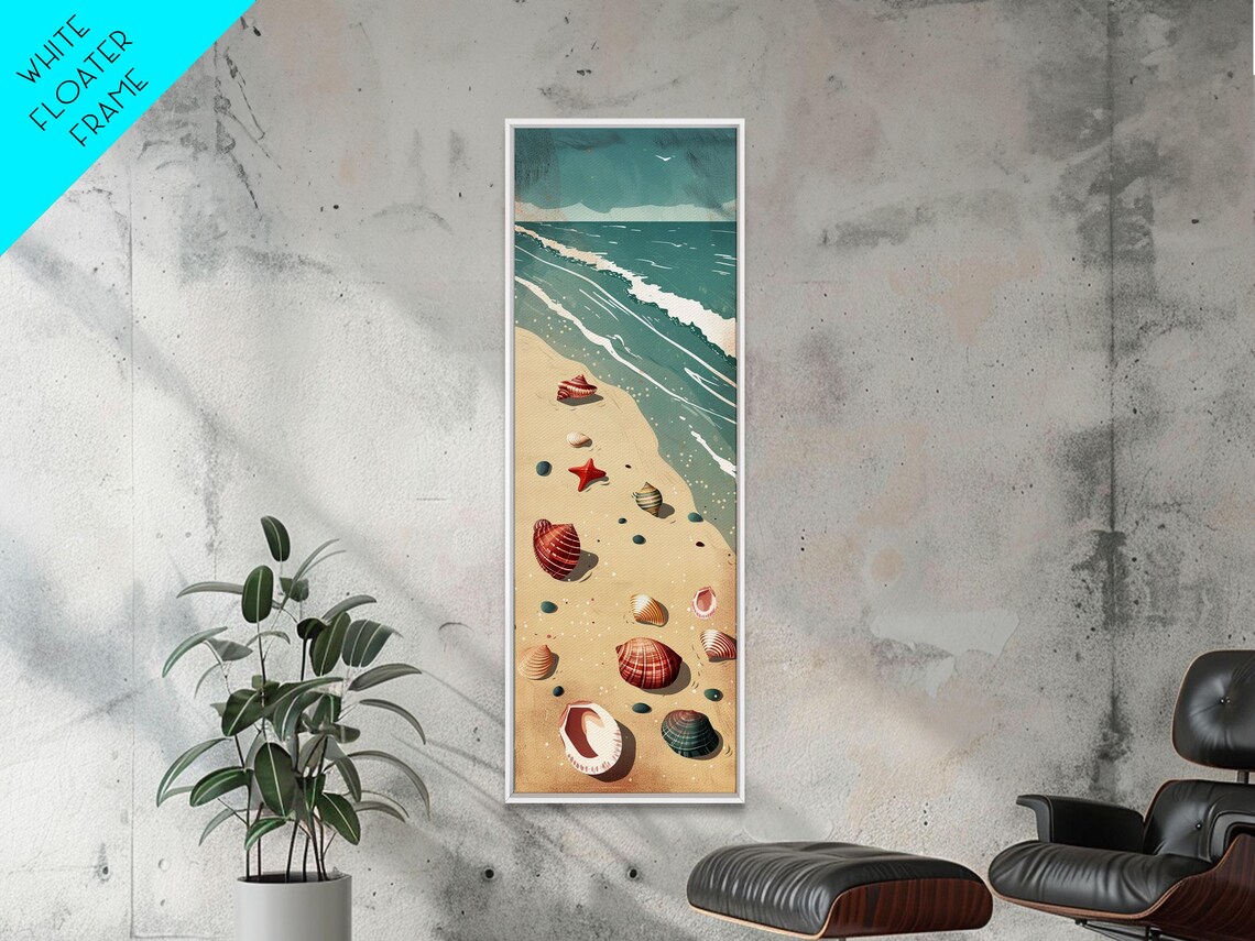 Serene Beach Scene Seashells Starfish Shore Waves Vintage Coastal Wall Art - Image 6