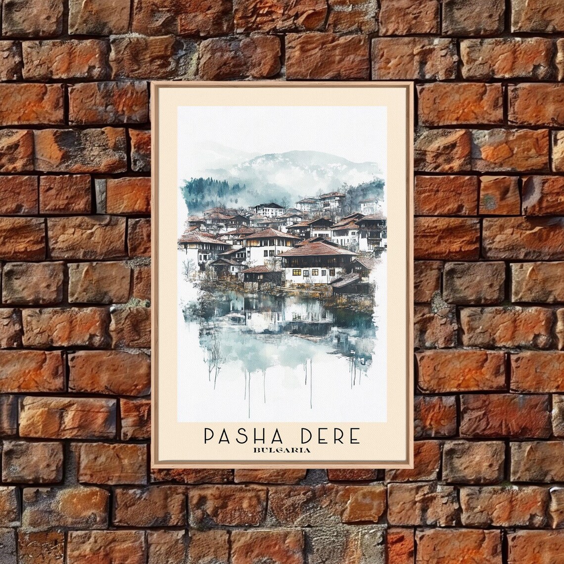 Pasha Dere Bulgaria Lakeside Village Watercolor Mountain Travel Poster - Image 4