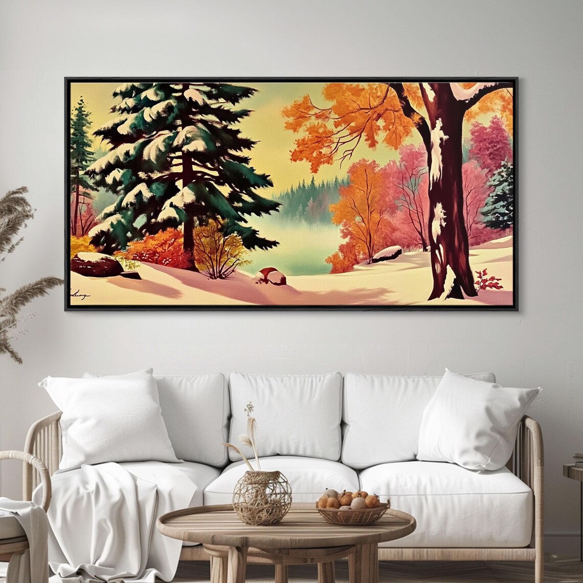 Retro 1950s Winter Landscape Snowy Pines Colorful Autumn Lake Poster - Image 6