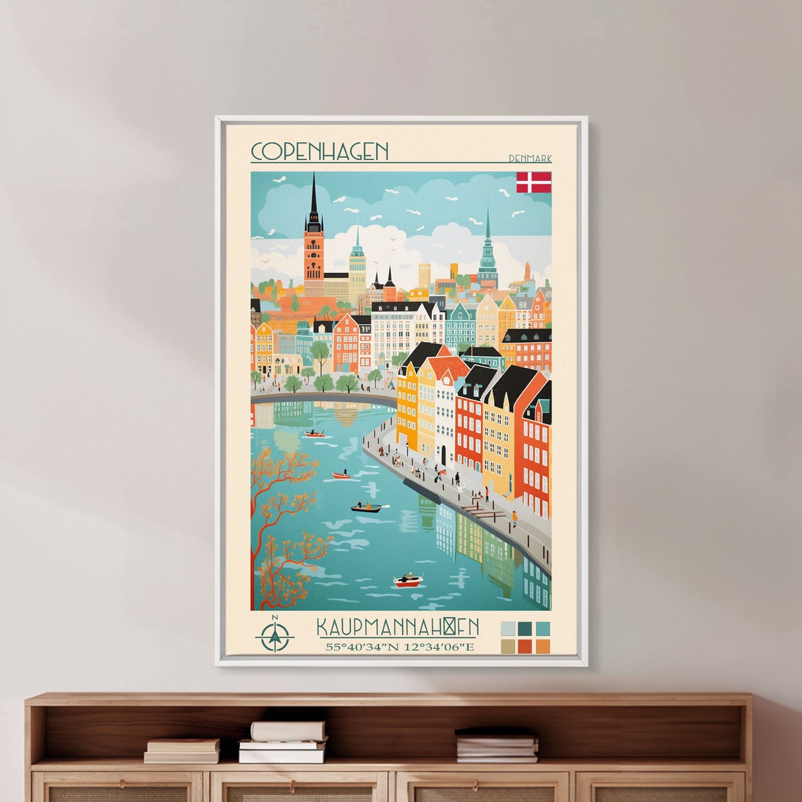 Copenhagen Denmark Harbor Waterfront Church Spires Boat Scene Poster - Image 5