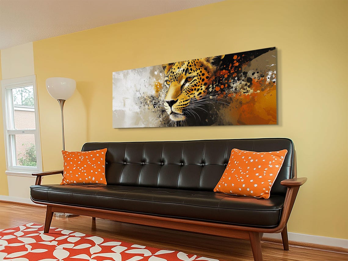 Bold Leopard Big Cat Portrait Orange Abstract Wildlife Wall Art - Image 5