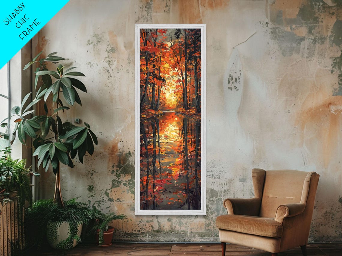 Fall Forest Trees Reflected In Still Lake Glow Impasto Art Poster